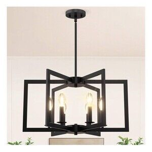 Large Black Chandelier Geometric Farmhouse Dining Room Light Fixture 6 Light
